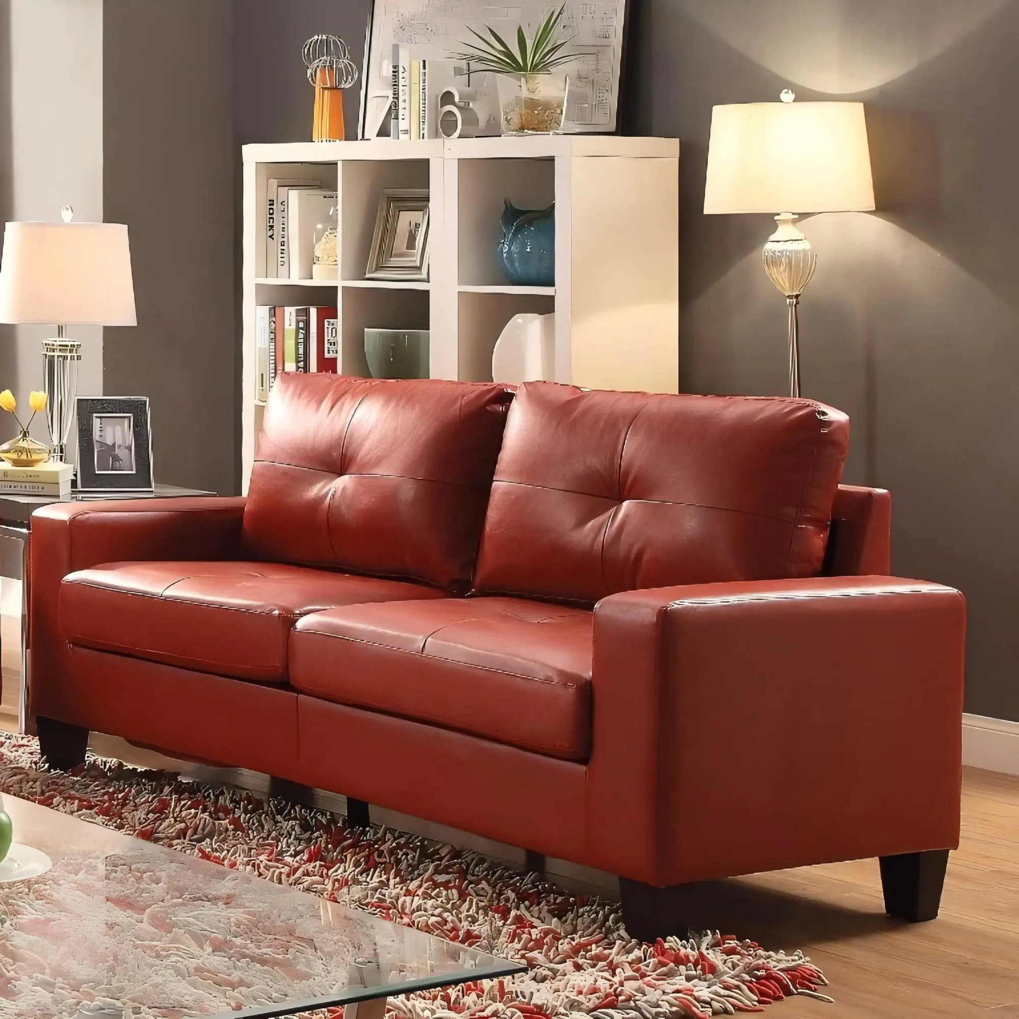 ARCH Modular Sofa for Living Room, Red Fabric Couch with Reversible Chaise, Modern Sectional Sofa Set with Ottoman, Indoor Furniture for Apartment, Home Theater, Lounge, Family Room, Easy Assembly, 1-Piece, Living Room Furniture for Apartment