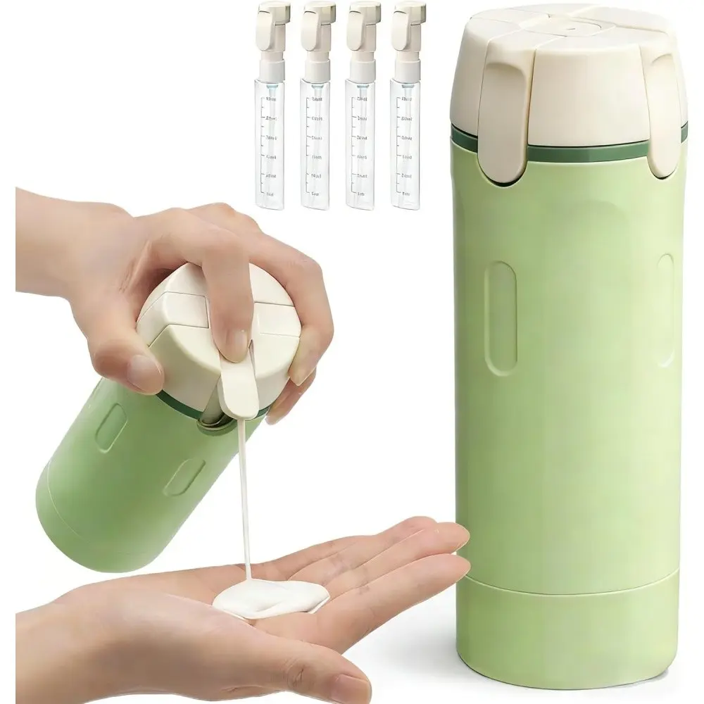 4-In-1 Travel Dispenser Bottle, Leak-Proof Refillable Pump Bottles (4 X 30ML) for Shampoo, Conditioner, Lotion, Travel Bag Organizer