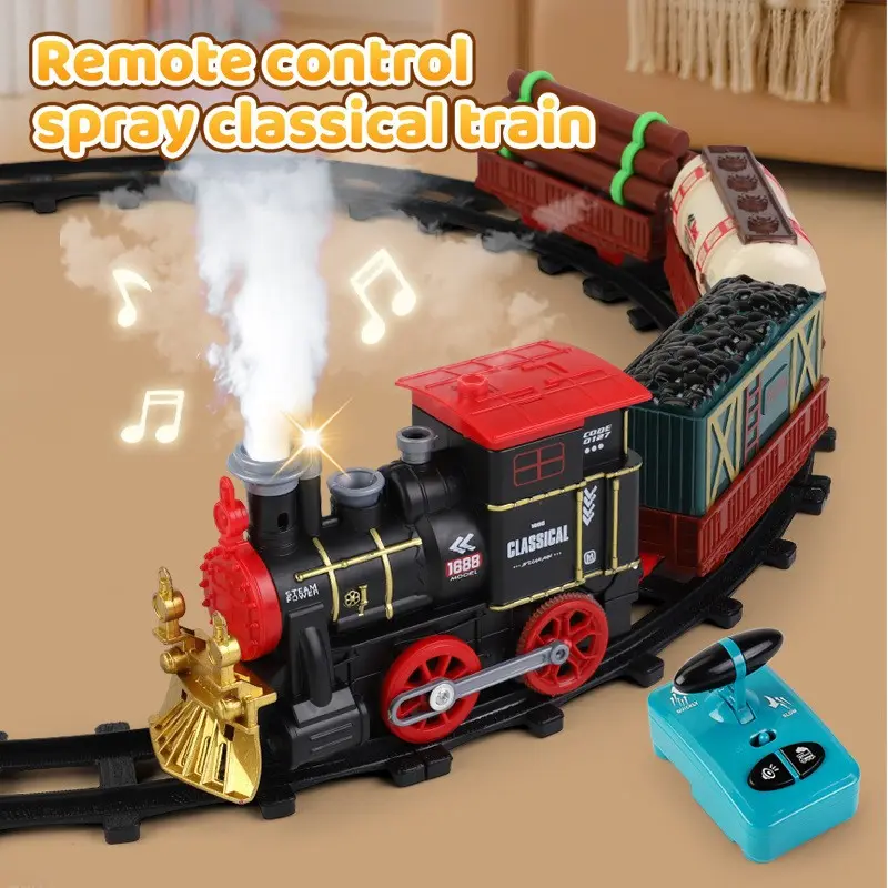 Vintage Light Music Electric Train Toy, Remote Control Rc Controlled Steam Train Model, Smoke Effect, Needs 6 Aa Batteries, Kids Gift