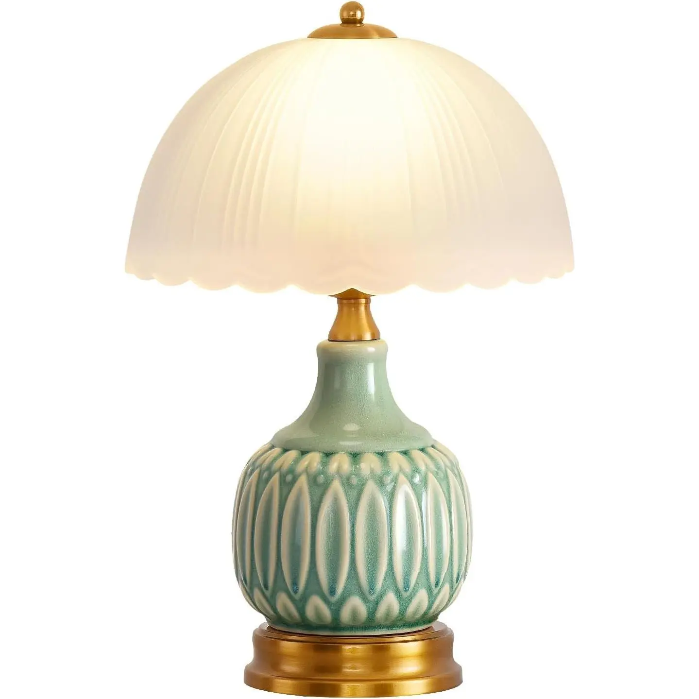 Ceramic Retro Table Lamp for Living Room, 15.7" Modern Bedside Nightstand Traditional Lamps, Classic Chinoiserie Green Glass Lamp for Home
