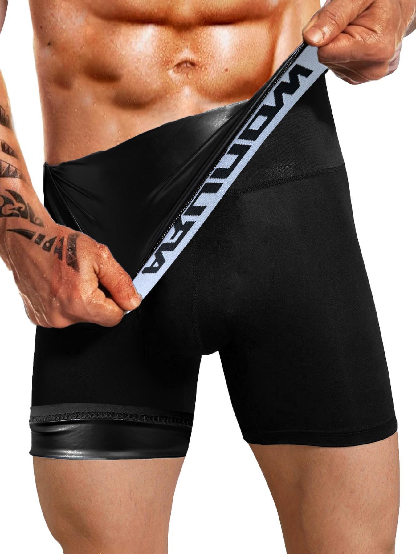 Men's Letter Tape High Waist Sauna Shorts, Functionality and Performance Casual Breathable Comfortable Sports Shorts, Workout Compression Shorts for Men, Shapewear