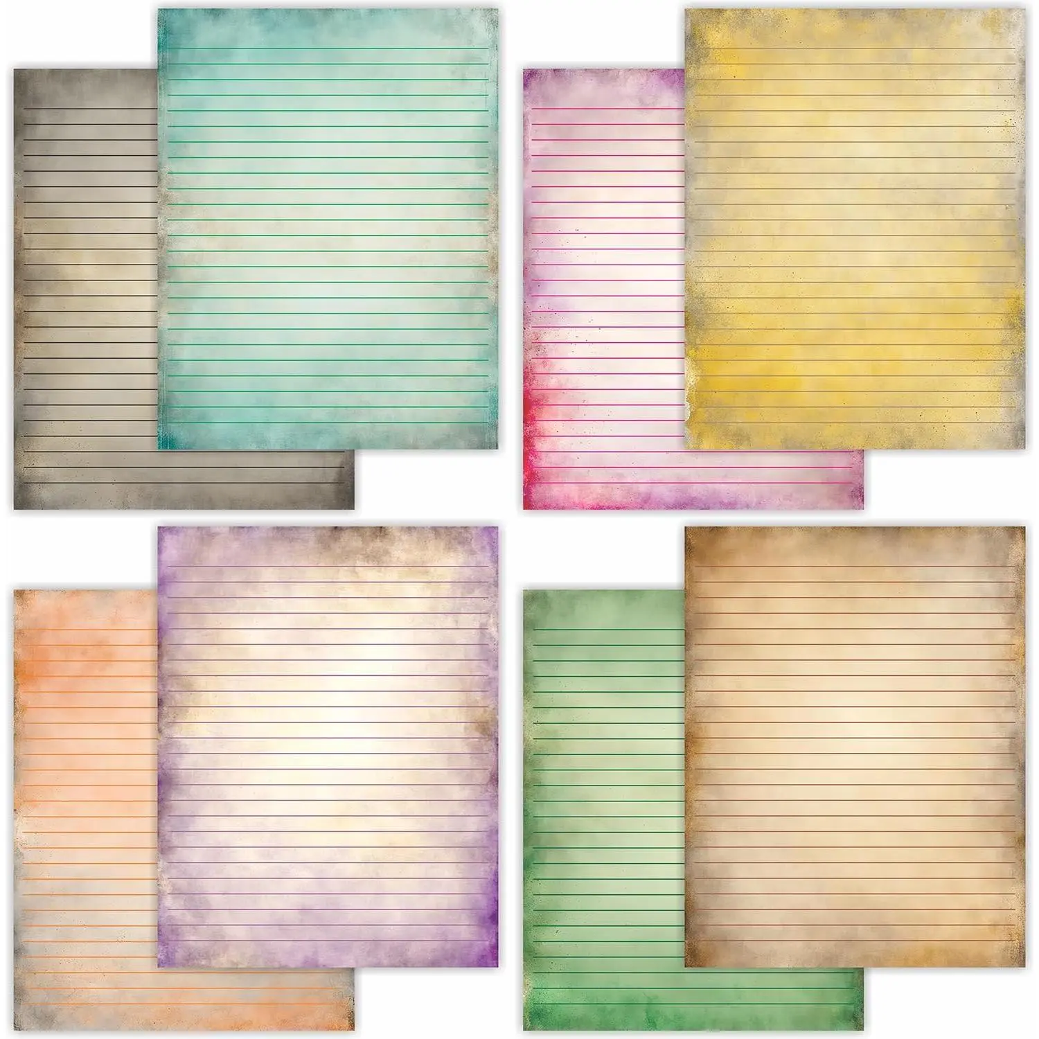 56 Sheets Vintage Lined Writing Paper 8.5x11 - Letter Size Ruled Stationery Rustic Old Looking Letterhead Printer Paper - 120gsm Thick Uncoated Decorative Colored Antique Aged Design