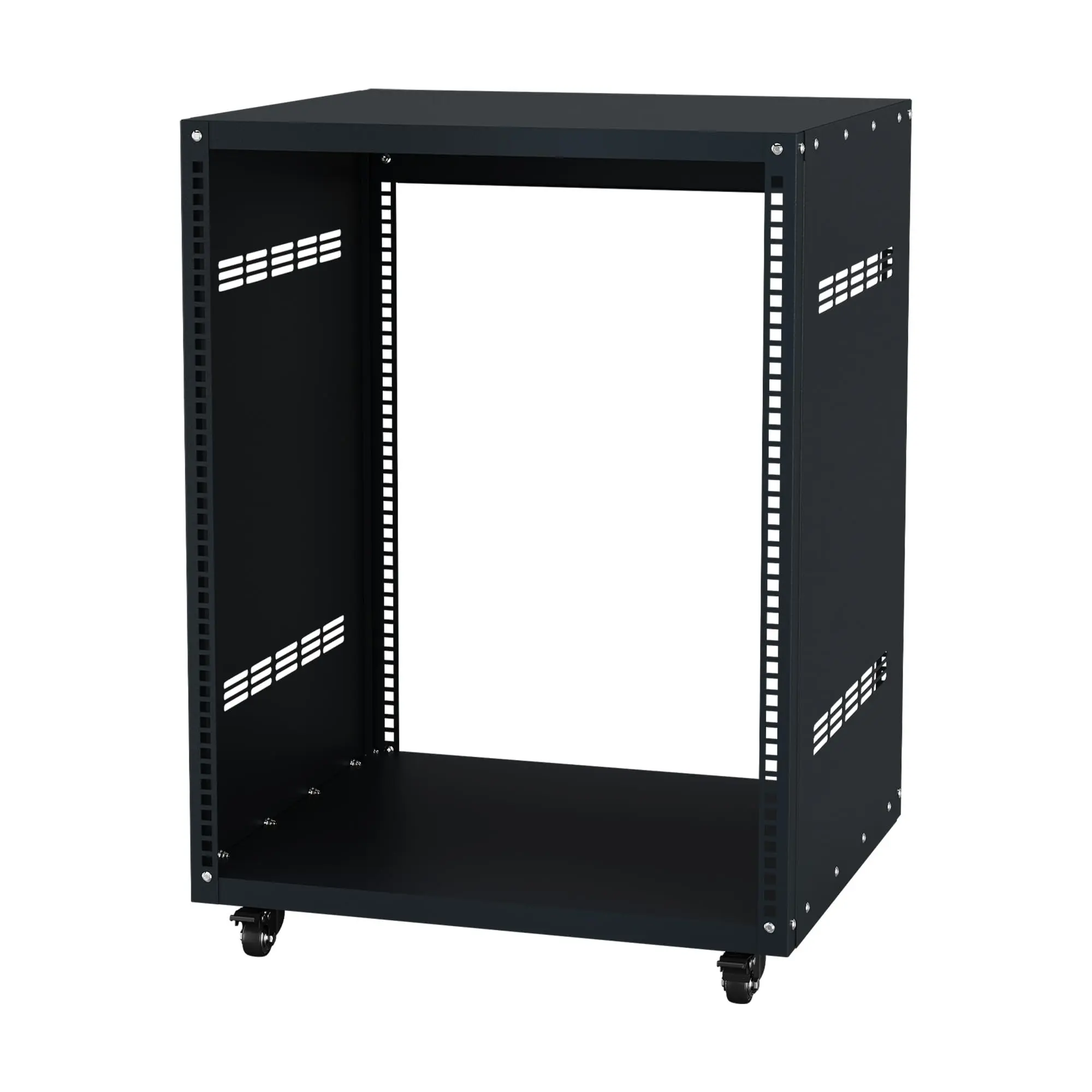 12U/16U Steel AV Rack Stand with Caster Wheels, Heavy-Duty Open Frame Server Rack Shelf for Network & Stereo Equipment, Home Office Recording Studio Use