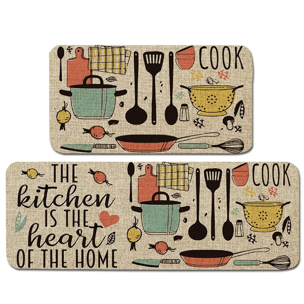 The Kitchen is The Heart of The Home Kitchen Mats Set of 3, Cooking Sets Party Low-Profile Floor Mat for Home Kitchen