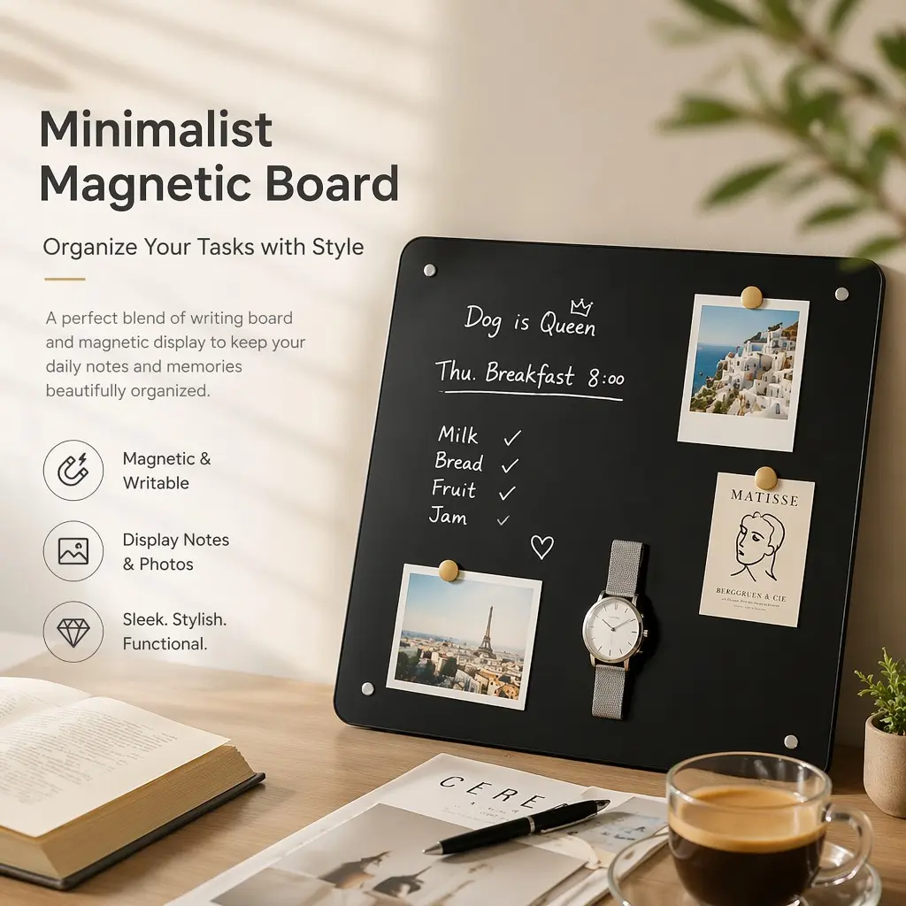 1 PC Minimalist Standing Magnetic Whiteboard Memo Board, High Aesthetic Dual-Use Storage Shelf, Office Desk Decor, Daily Plan Tracker, Office Desk Accessory