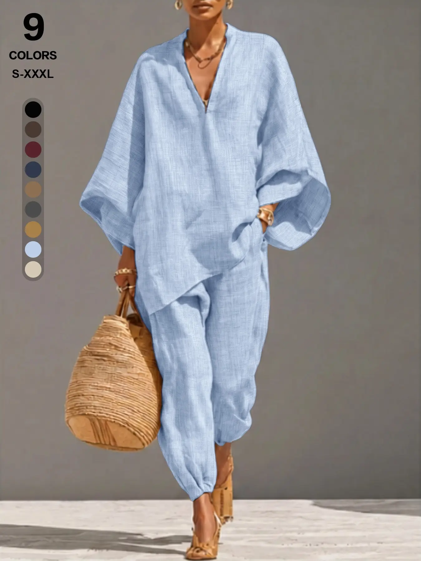 Women's 2 Piece Set, Stand Collar Half Zip Tunic Top, Batwing Sleeve Jogger Pants, Lightweight Breathable Elastic Fabric, Side Pockets, Clothes