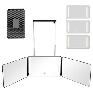 3 Way Mirror with LED Lights & 360° View, Trifold Barber Mirror for Self Haircut, Shaving & Braiding, Portable Travel Design, Adjustable Led Mirror, Lighted Mirror, Light Up Mirror