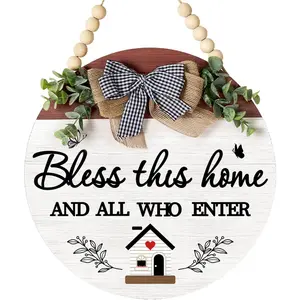 3D Bless This Home And All Who Enter Wood Hanging Front Door Sign, Christian Decor, Wooden Bless This Home Wall Decor Jesus Decor God Decoration For House, Porch, Front Door, Wall