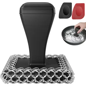 316L Chainmail Scrubber Cast Iron Scrubber & Cleaner Scraper Kit Stainless Steel Upgraded Handle for Cast Iron Pans, Dish Scrub Brush Scouring Pad