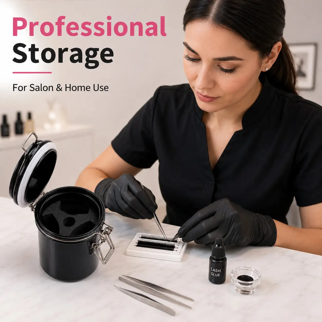 Eyelash Glue Storage Container with Sponge Insert, Airtight Lash Glue Jar, Leakproof Adhesive Holder for Lash Tech Salon Use