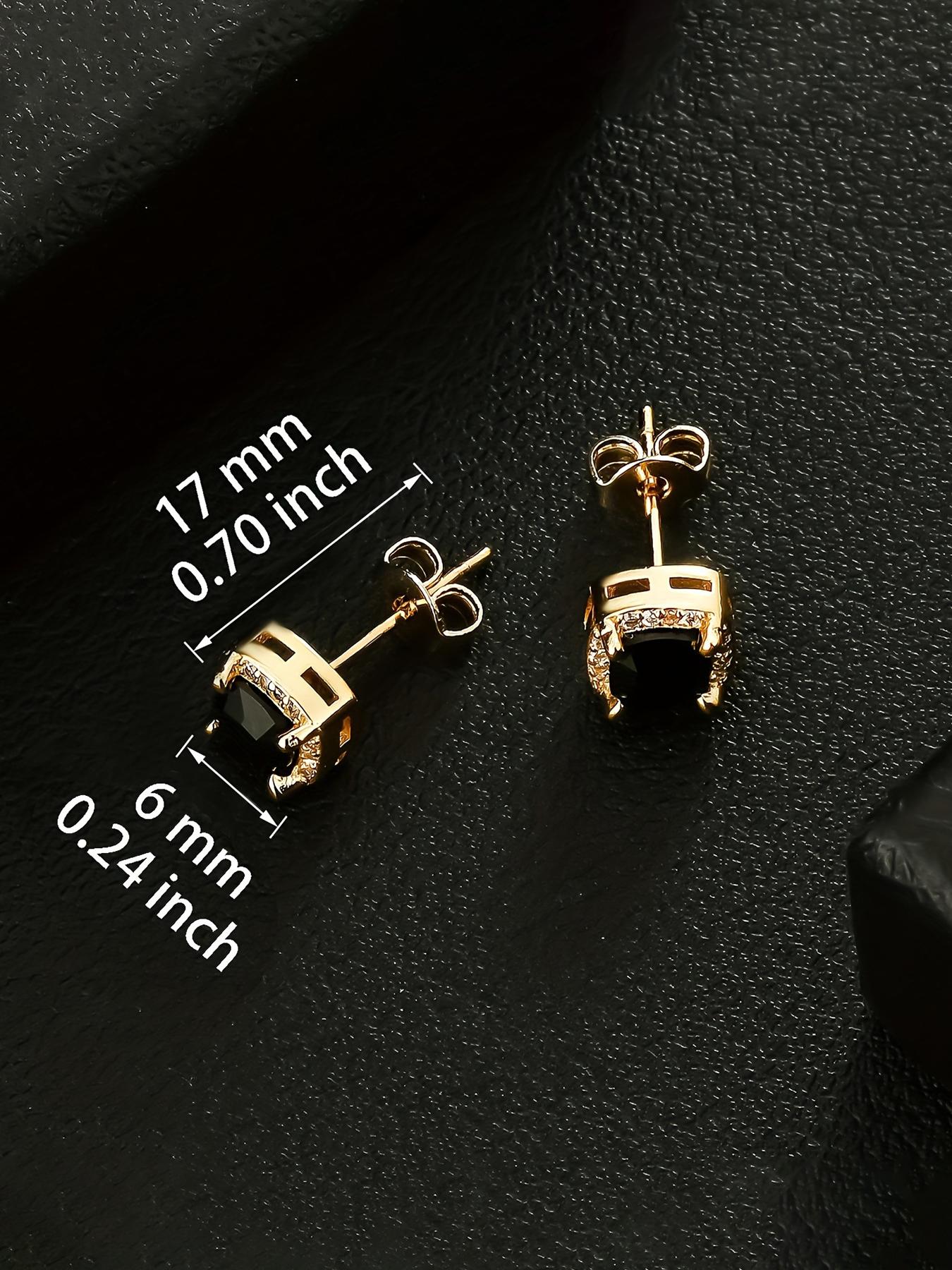 ICED CHICS 1 pair of 18k gold-plated square synthetic zirconia stud earrings, suitable for both men and women, 6mm mini hip-hop punk jewelry, fashionable and avant-garde accessories, creating eye-catching looks