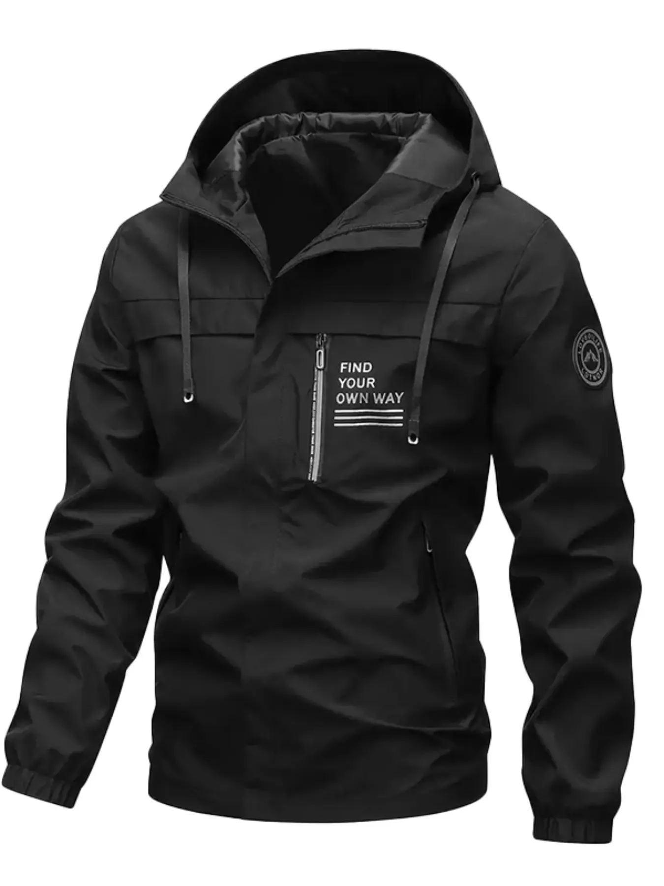 Men's Casual Sport Jacket, Lightweight Hooded Letter Print, Long Sleeve Loose Fit, Spring & Fall Outdoor Hiking Camping Jacket