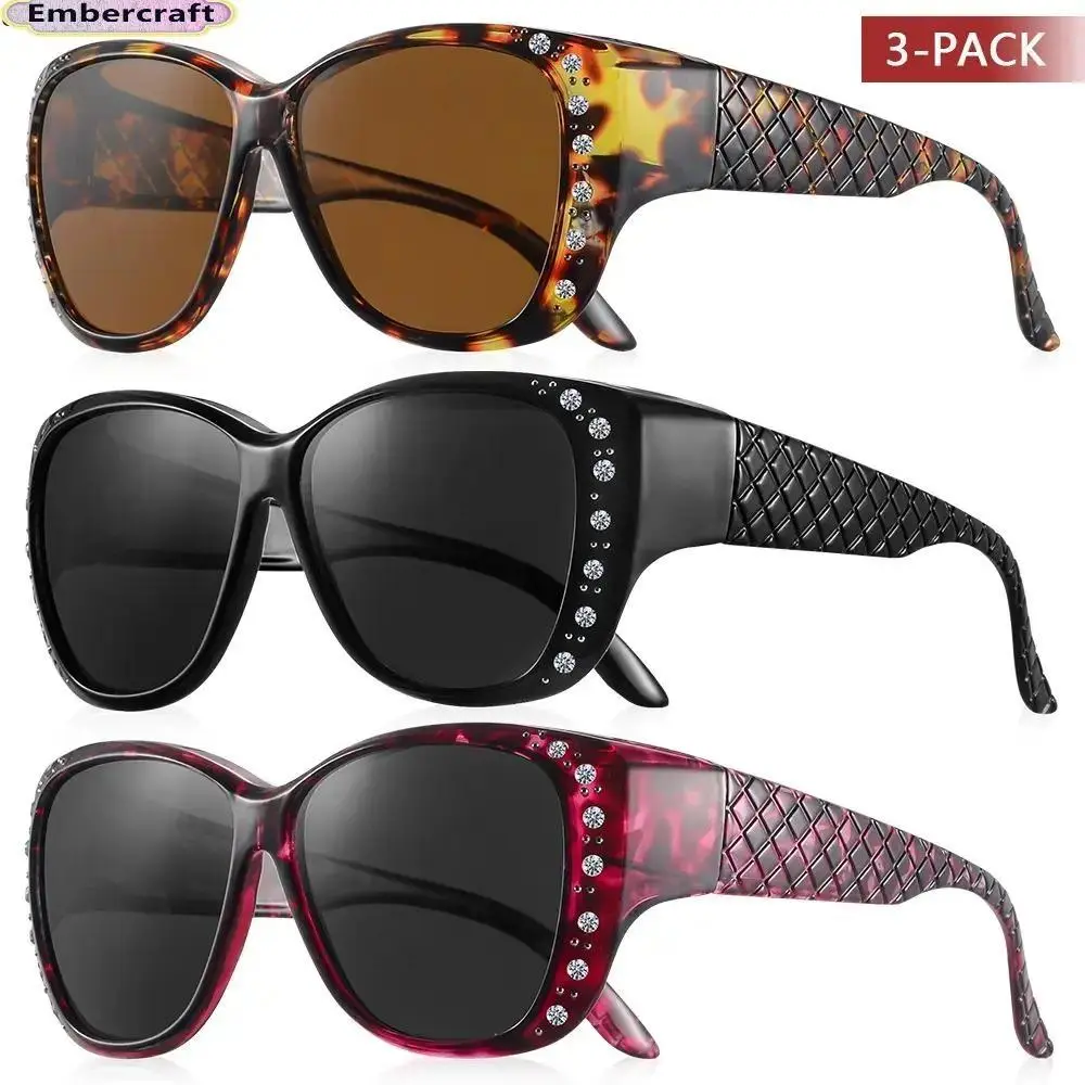 Women's UV400 Overglasses 3-Pack - Oversized Fit-Over Sunglasses for Prescription Eyeglasses, Glare-Reducing Full Coverage, Comfy Lightweight, Polyamide PA Frame, Blue Light Blocking Natural Lens, for Driving & Outdoor Use, Sunglasses For Women
