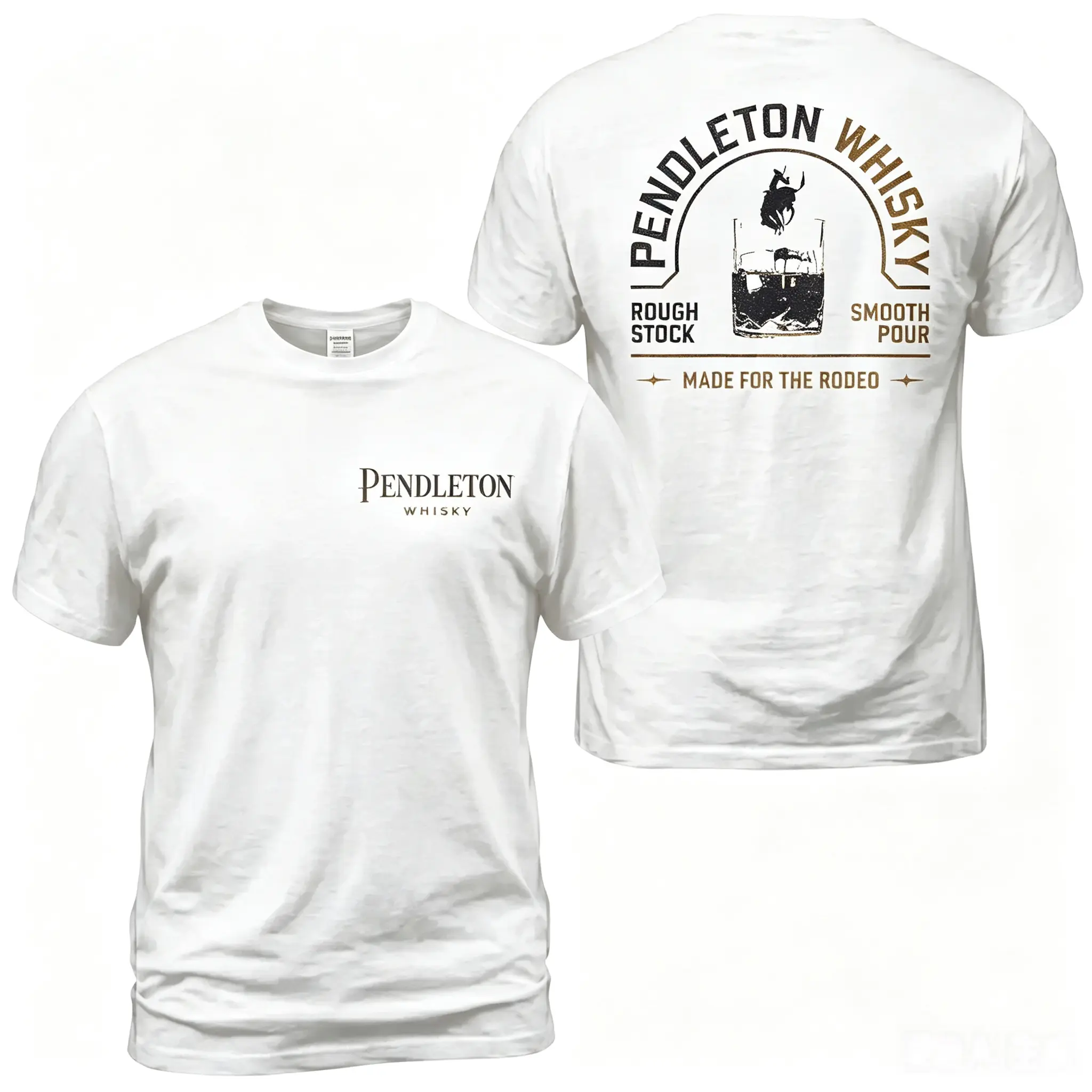 Pendleton Classic Cotton Short-Sleeve Round Neck Western Rodeo T-Shirt - Rough Stock Cowboy Rider Graphic, Front Chest Logo, Made For The Rodeo Back Print, Ranch Apparel Gift For Men