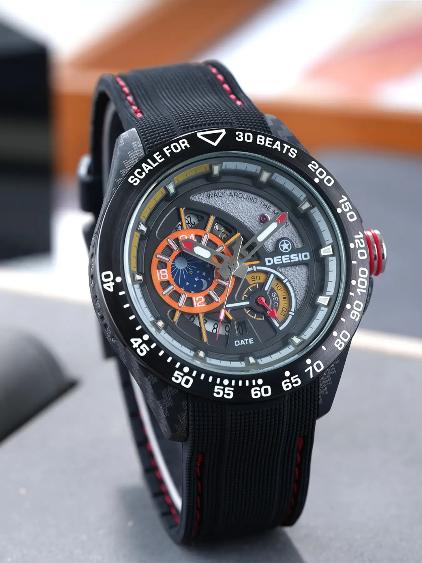 Deesio Men's Automatic Mechanical Watch | Upgrade Carbon Fiber Case Lightweight 80g | 3D Multi-Layer Skeleton Dial | Dual Luminous Hands | Silicone Strap Sport Wristwatch | 50m/5Bar Waterproof Self-Winding Luxury Timepiece | Gift for Men