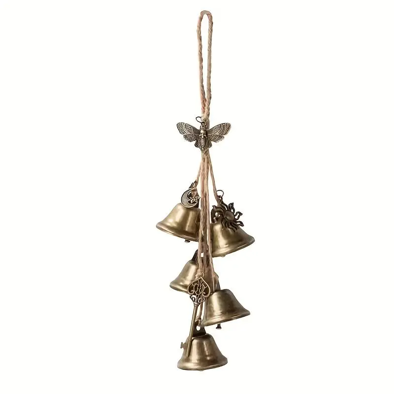 Witch Protection Door Bells, Witchcraft Wind Chime with Butterfly Sun Moon Charms, Vintage Hanging Bell Ornament for Door Handle Porch Home Decor