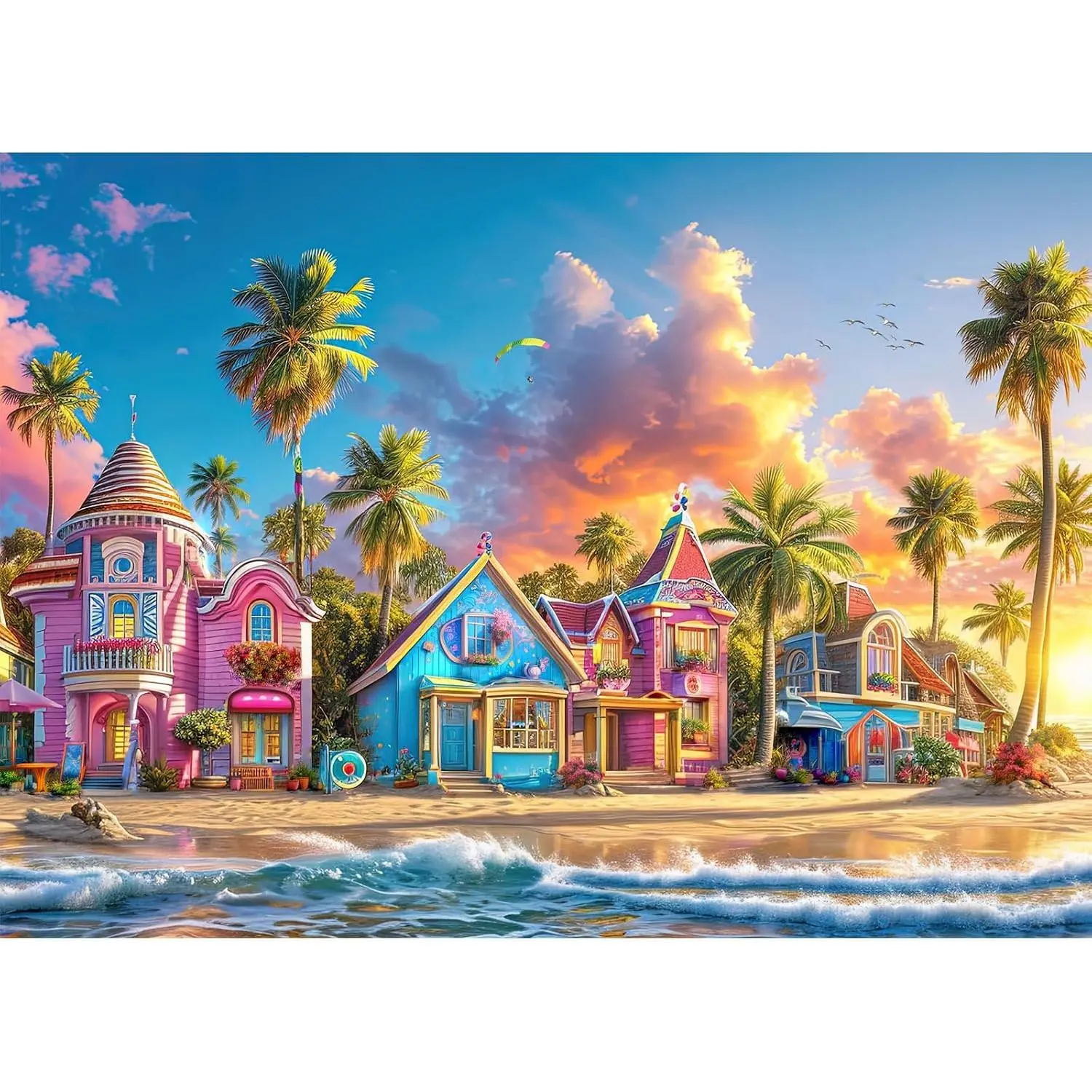 1000-Piece Romantic Beach Scene Jigsaw Puzzle for Adults - Eco-Friendly Wood, Secure Lock, Stress Relief, Ideal Gift for Family Games, Games for Family