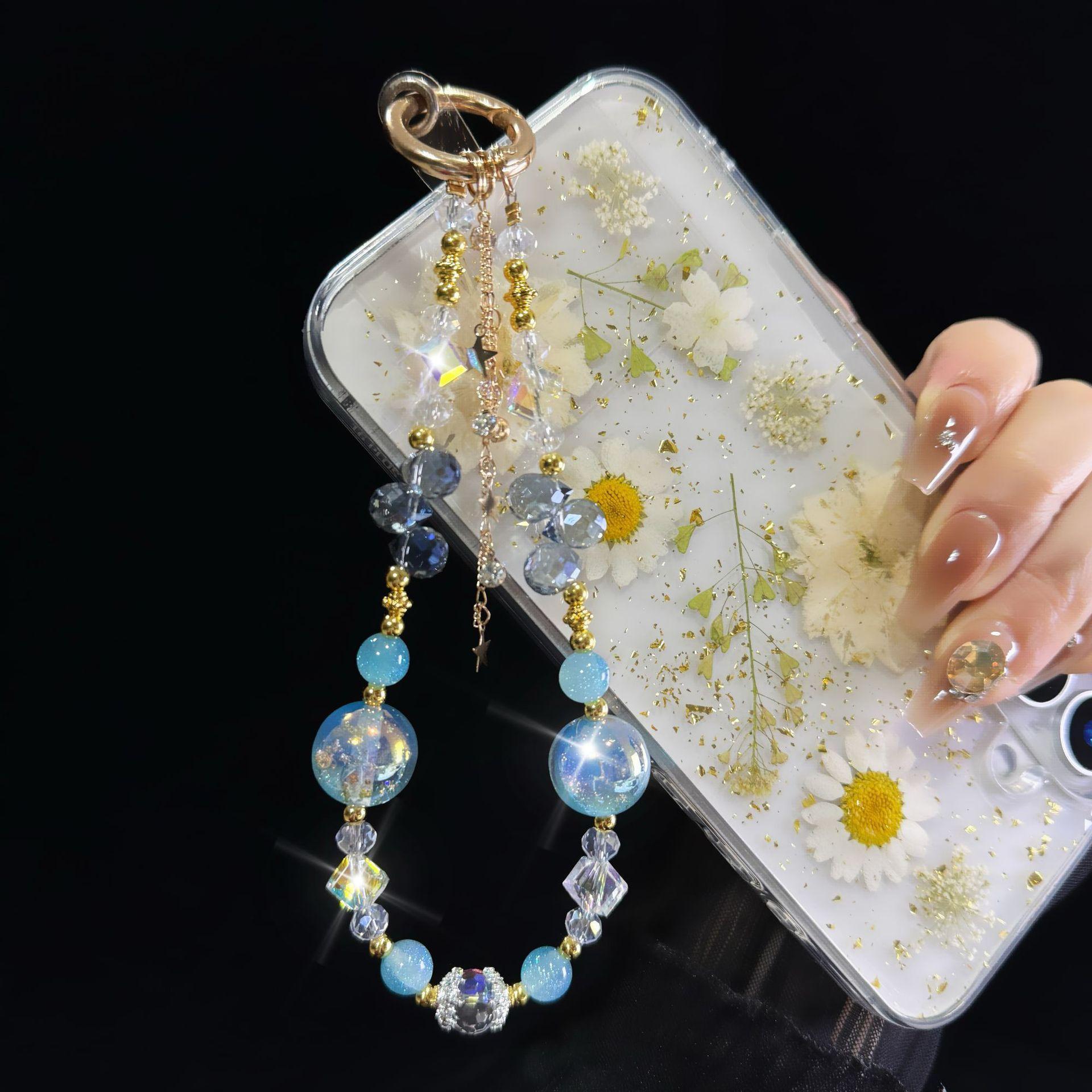 For Light Luxury Crystal Mobile Phone Chain Beaded Short Wrist Chain Fashion Butterfly Pendant Gold Leaf Hand-Made Lanyard For Light Luxury Crystal Mobile Phone Chain Beaded Short Wrist Chain Fashion Butterfly Pendant Gold Leaf Hand-Made Lanyard