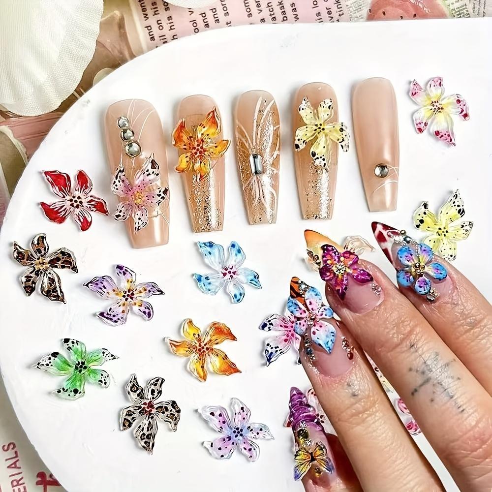 12-Color 3D Flower Nail Art Accessories Box, Anti-Allergy Handcrafted Decorations, Luxurious Nail Design Essentials, Nail Art Stickers