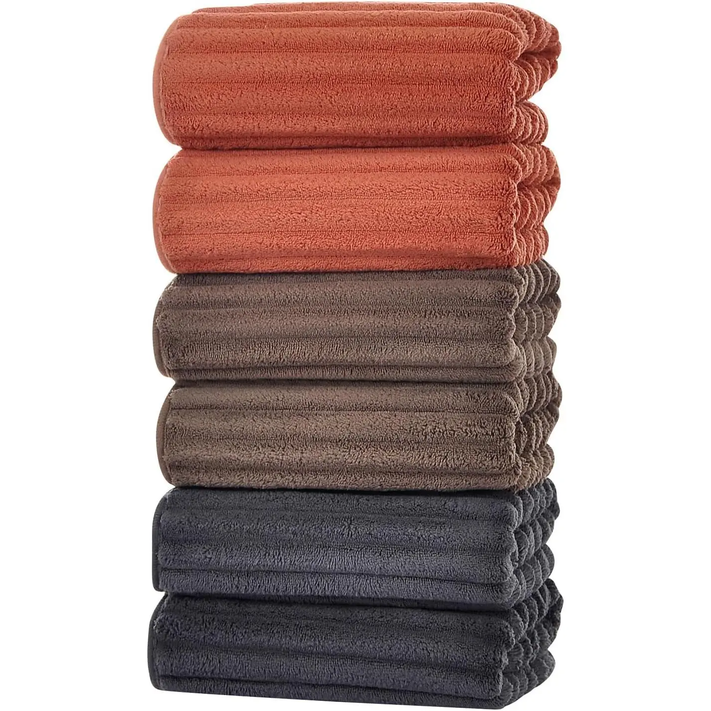 Hand Towels for Bathroom 6pcs 14X29.5inch,Quick Dry Microfiber,Super Soft,Hand Towels with Hanging Loops for Spa,Kitchen,Hotel (Brick red+Dark Grey+Brown, Set of 6)(Gift)