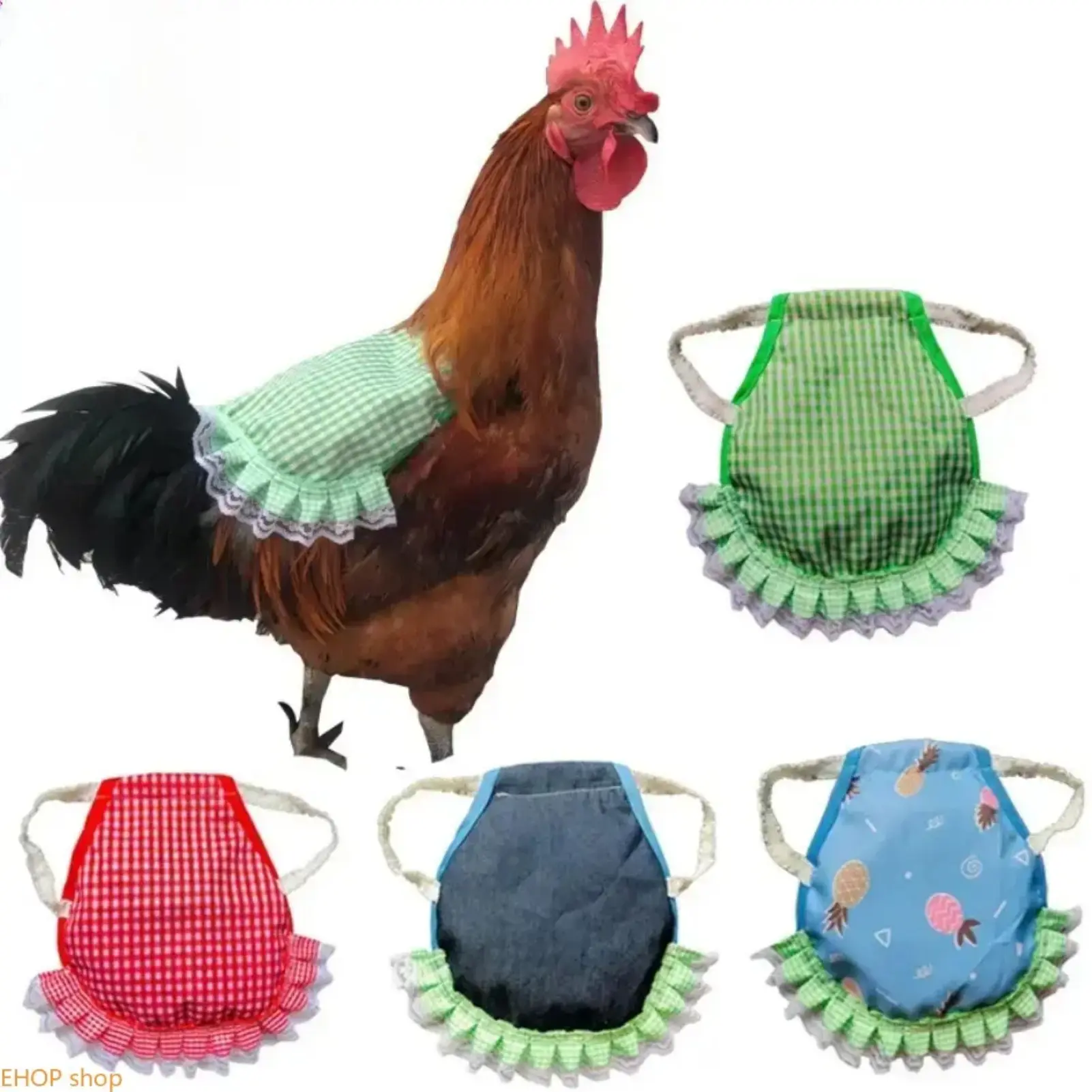 4 Pack Patterned Double Layer Chicken Saddle Aprons Feather Guard For Farm Hens Prevent Rooster Pecking Damage Poultry Protective Supply, Polyester, Assorted Prints