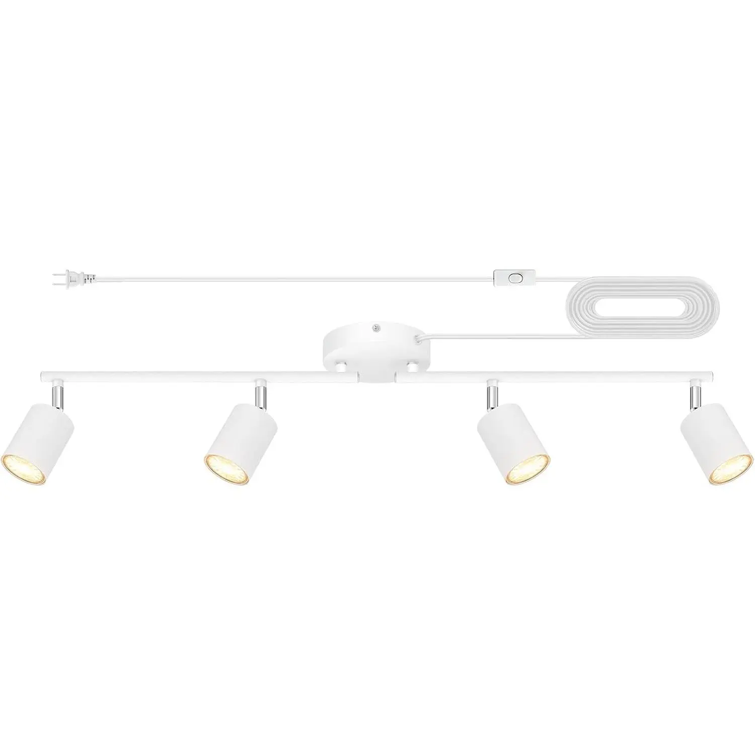 Plug in Track Lighting LED, Track Lighting Fixtures Ceiling, White 4-Light Kitchen Light Kit, Plug in Wall Light with 14.8ft Power Cord, Rotatable Ceiling Spotlight for Bedroom(GU10 Socket, NO Bulb)
