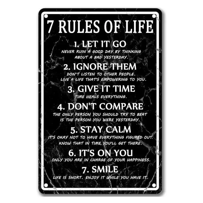 No rope2D Flat 【Aluvi】7 Rules Of Life Wall Painting, Metal Tin Sign, Wall Decoration, Inspirational Poster, Classroom Decoration, Garden & Patio Decoration funny vintage