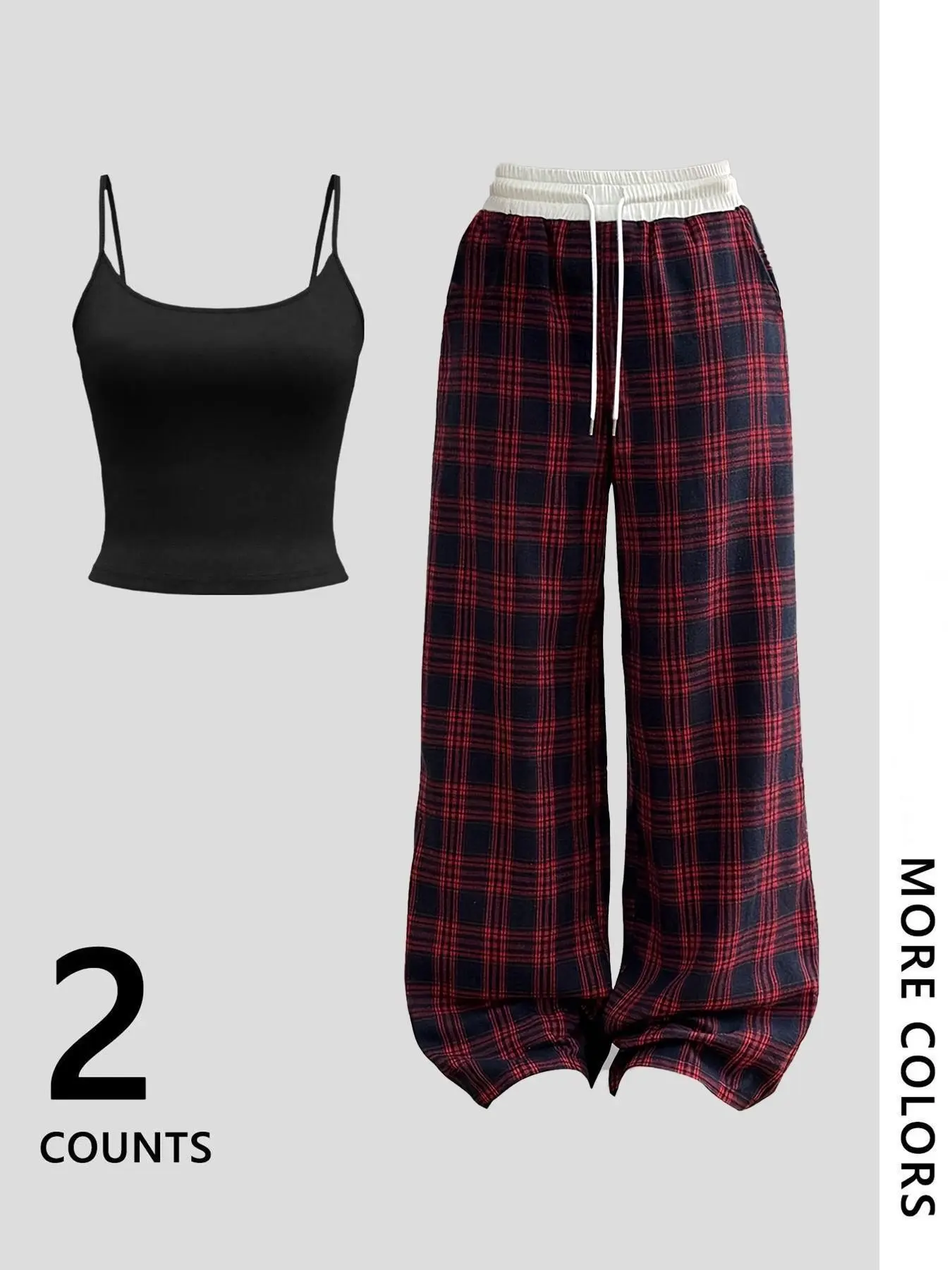 Women's Casual, Tank Top with Plaid Wide Leg Pants, Comfortable Home Wear, Ideal for Vacation, Travel, Airport, Daily Use