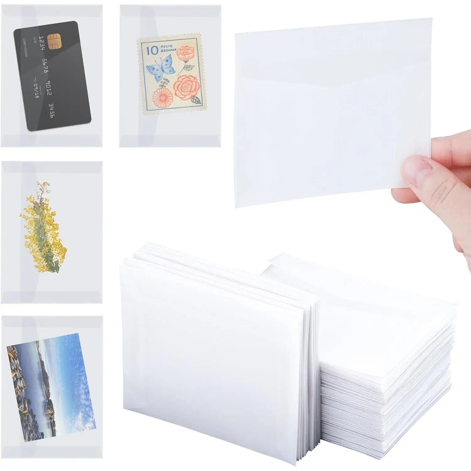 50 Pcs 4.5" x 3.2" Glassine Envelopes - Self Sealing Translucent Mini Clear Envelopes for Stamps, Coins, Seeds, Collecting, Lottery Tickets, Gift Cards, Wedding Invitations(Gift)