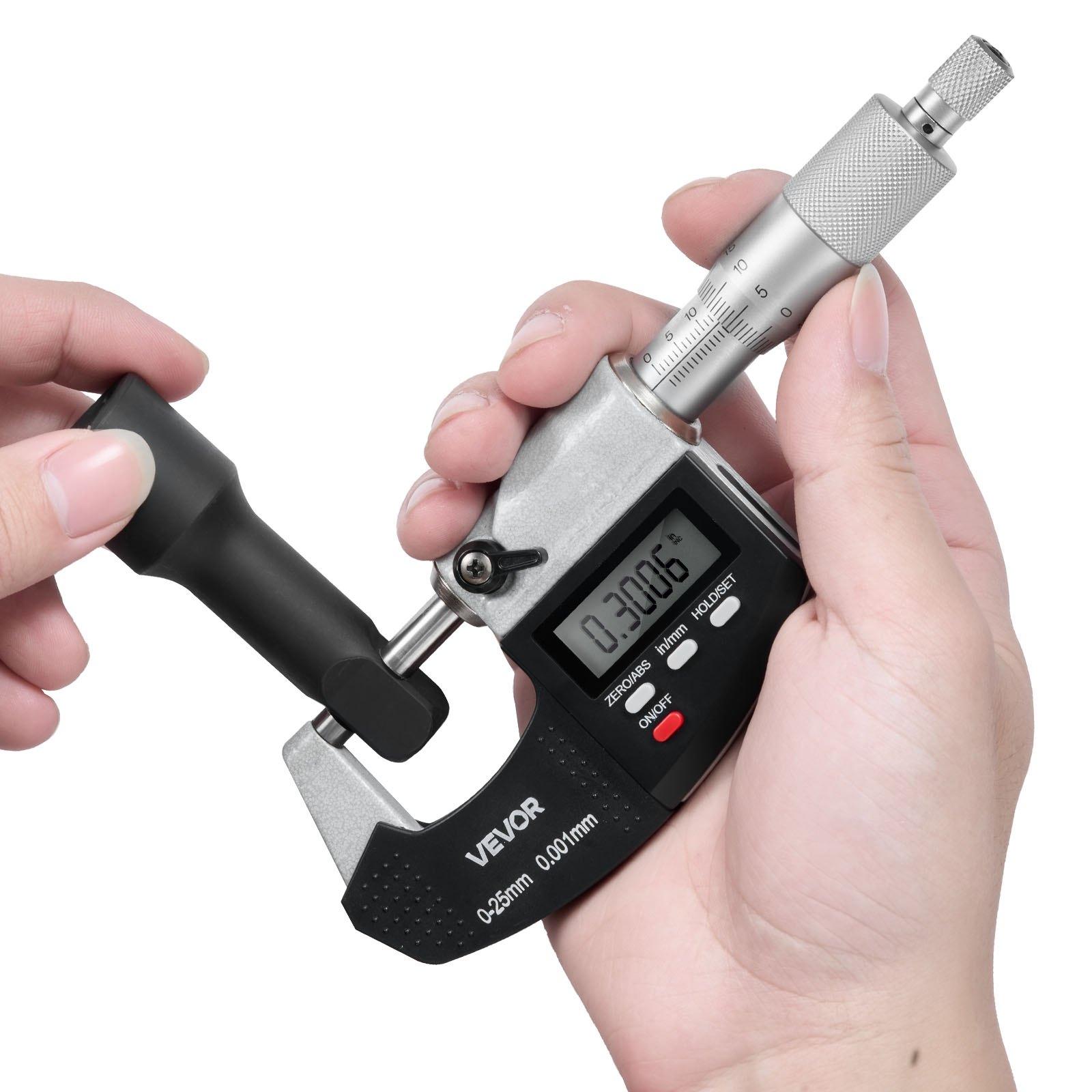 VEVOR Micrometer Set, Digital Outside Micrometer 0-1 inch Measuring Range, 0.00005" Resolution, Ultra-Precision 0.0001 Accuracy, LCD Screen, in/mm Switch, Carbide Tip, with Protective Case VEVOR Micrometer Set, Digital Outside Micrometer 0-1 inch Measuring Range, 0.00005" Resolution, Ultra-Precision 0.0001 Accuracy, LCD Screen, in/mm Switch, Carbide Tip, with Protective Case