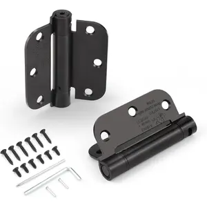 6 Pack Self Closing Door Hinge Black, 3.5" x 3.5" Spring Hinges Auto Close Adjustable Door Hinges with 5/8" Radius Corners