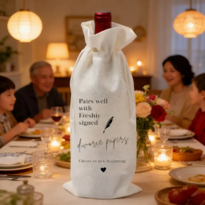 Reversible Wine Gift Bag, Reusable Champagne Bottle Packaging, Love & Career Theme, Ideal for Weddings, Romantic Events, Promotions