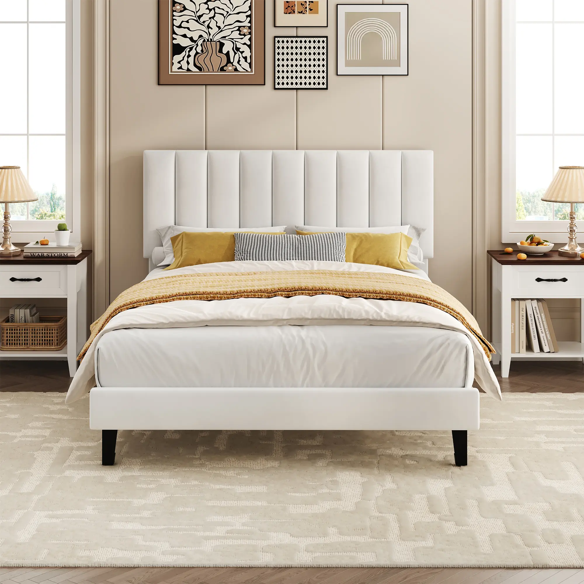 Modern Velvet Upholstered Platform Bed Frame - Adjustable Height Headboard, Sturdy Wooden Slats, Silent, No Box Spring Needed, Assembly Required, Twin/Full Size, Multiple Colors, Bed Frame Storage Solutions