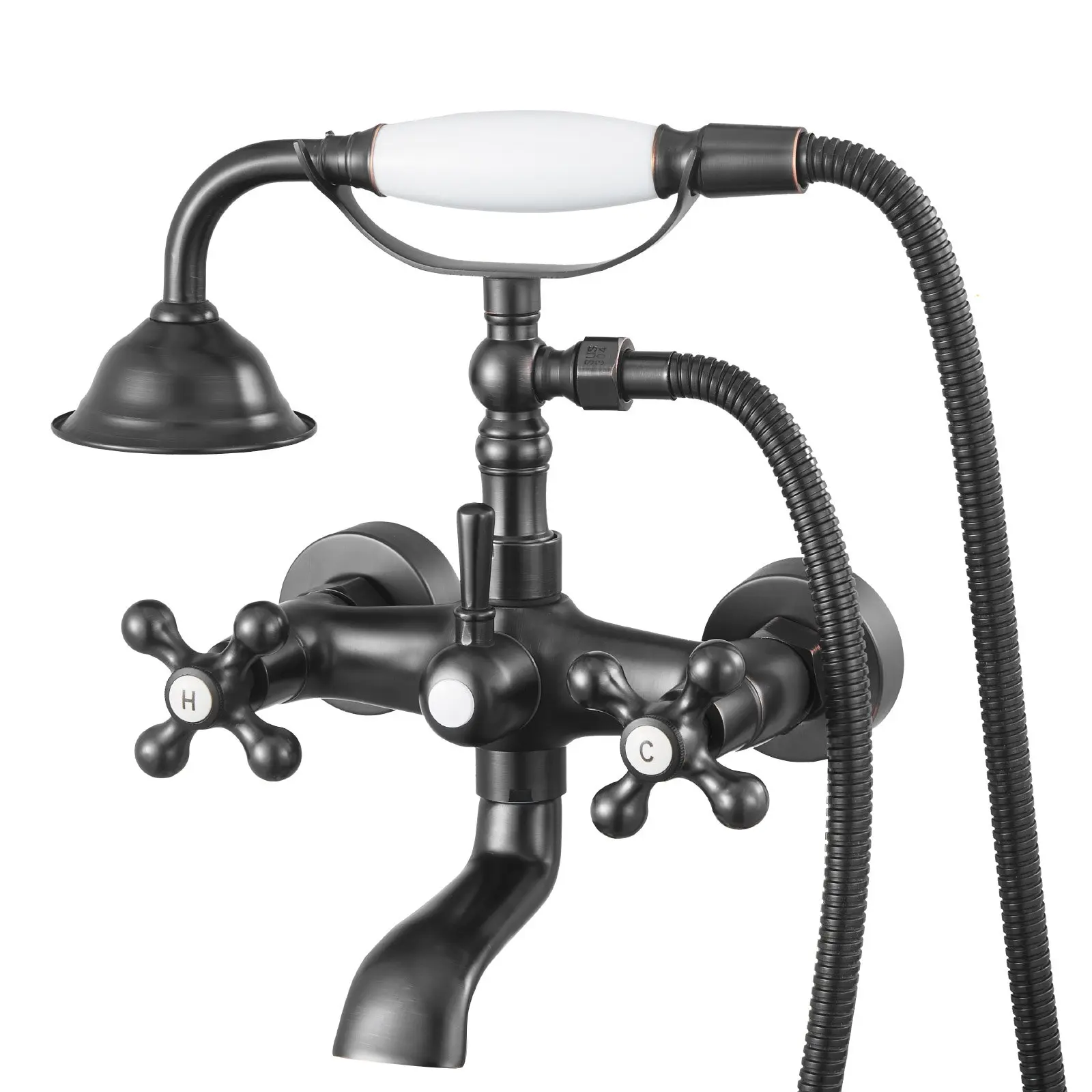 VEVOR Clawfoot Tub Faucet, Wall Mount Bathtub Faucets with Handheld Shower, Vintage Oil-Rubbed Bronze Clawfoot Tub Filler Faucet Shower Kit with Adjustable Swing Arms 360 Rotation Spout for Bathtubs