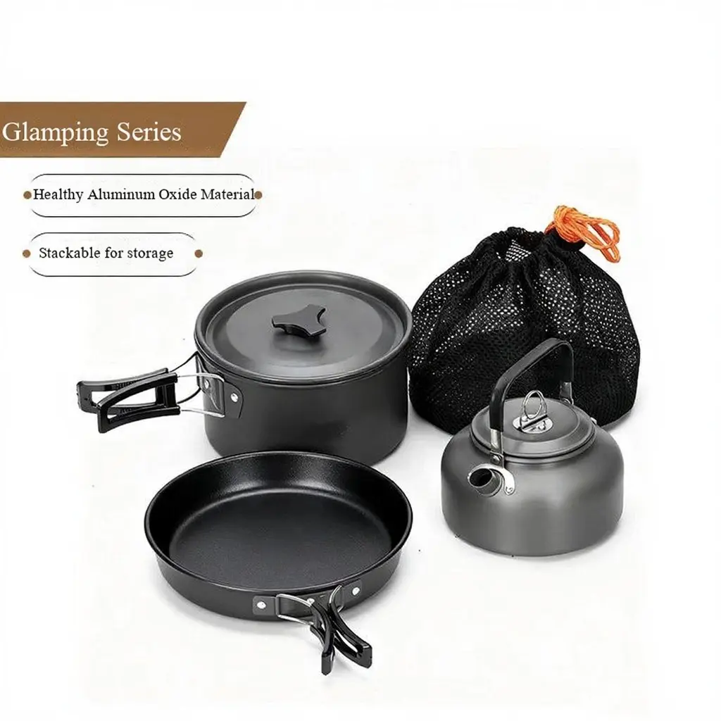Outdoor Camping Cookware Set, Foldable Lightweight Pot with Mesh Bag, Ideal for Backpacking, Hiking, Picnics, Non-Electric Heating
