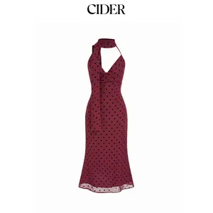 Cider Chiffon Halter Neck Polka Dot Wrap Maxi Dress