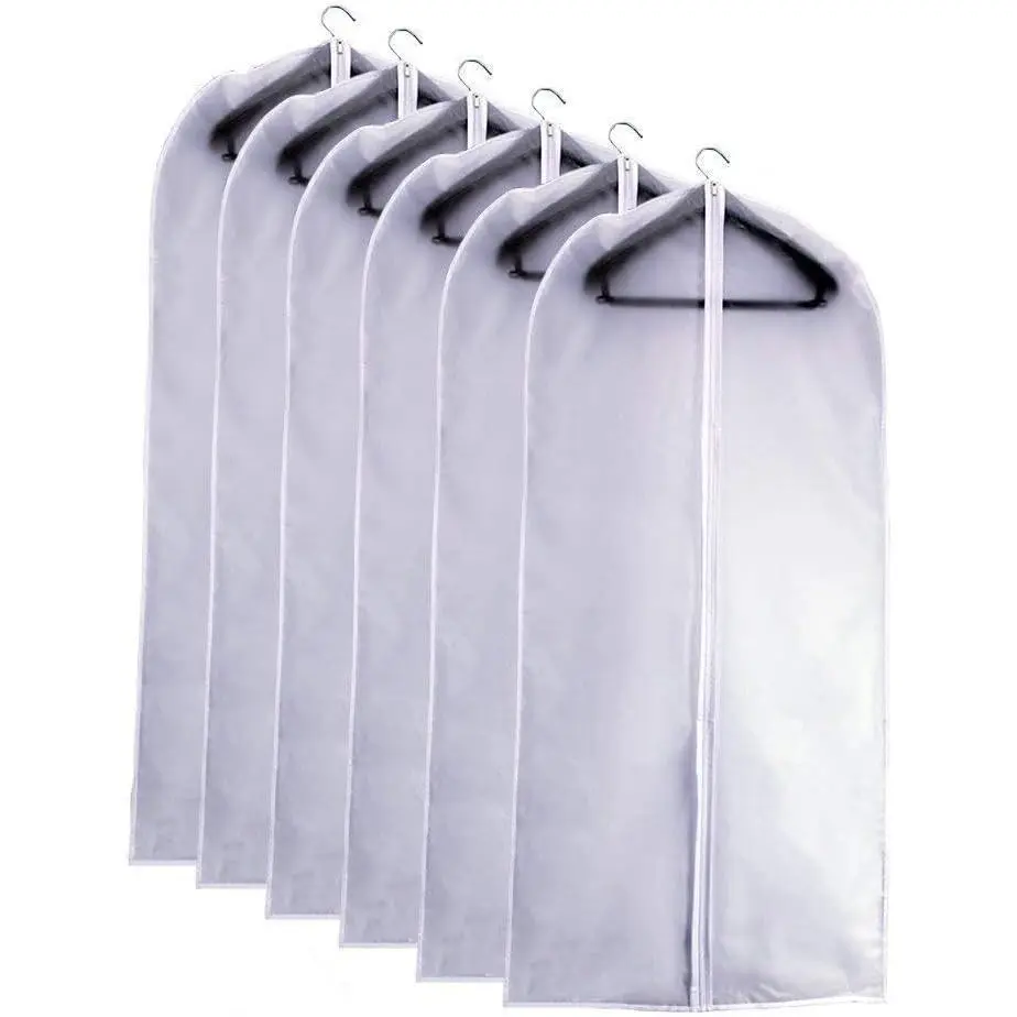 Clear Suit Bags for Closet Storage 24''x40'' - Set of 6 Waterproof Garment Bags with Zipper for Hanging Coats, Jackets, ShirtsGift