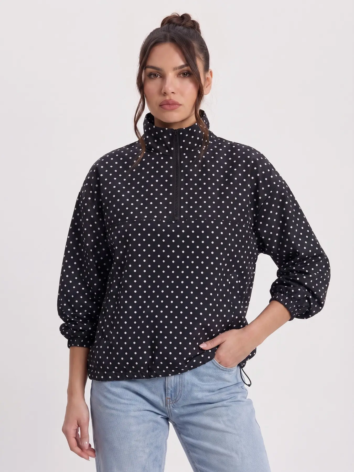 Women's Polka Dot Stand Collar Windproof Jacket, Partial Zip UV Protection Long Sleeve Coat, Waterproof Lightweight Raincoat for Spring Summer Fall Winter