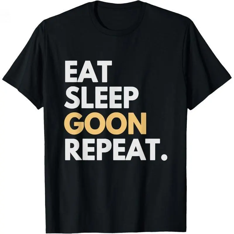 Women's Gooner Funny Gooning Meme Eat Sleep Goon Repeat Ribbed T-Shirt - Made in USA, Smooth Pure Cotton Tops for Birthday, Father Gift, Shortsleeve, Fabric, Casual, Retro, Fashion, Round Neck, Thick, Tee