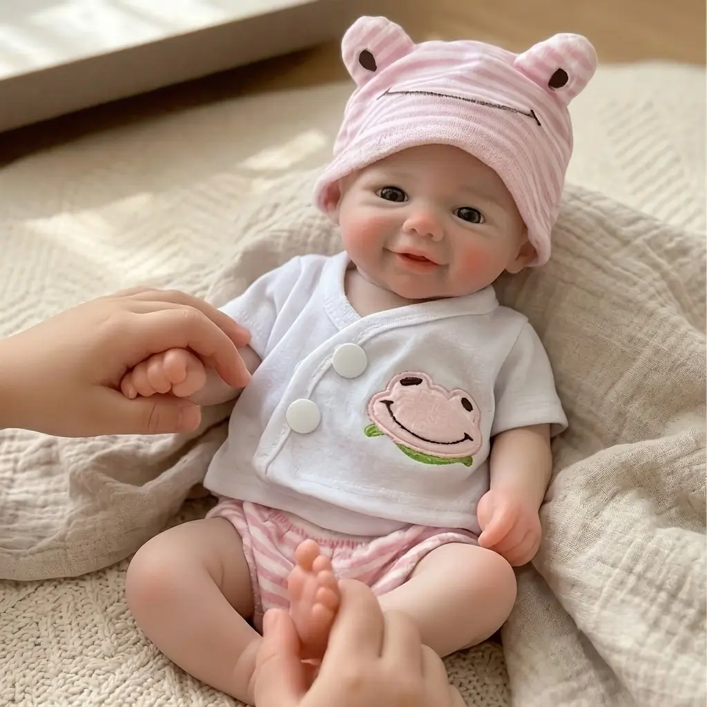 13-Inch Silicone Baby Doll, Soft Dolls, Hand-Painted Skin, Open Mouth Design, Washable, Perfect Gift for Birthdays and Holidays