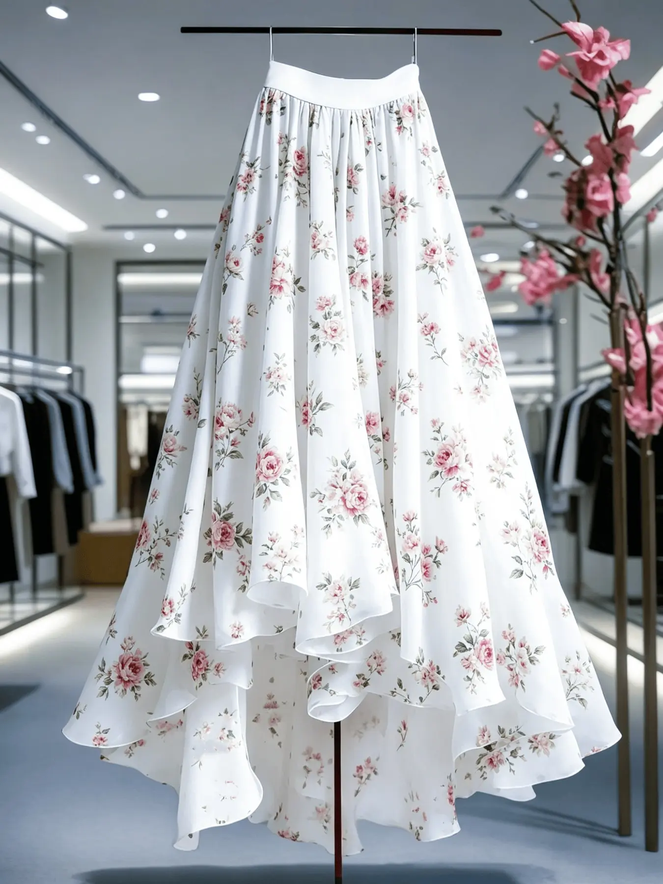 Elegant New Women's Midi Skirt, Lace Mesh Floral Print Skirt, Flowy Skirt, Loose Skirt, Vacation Casual Office Skirt, Four-Season Wear, Clothes, Elegance