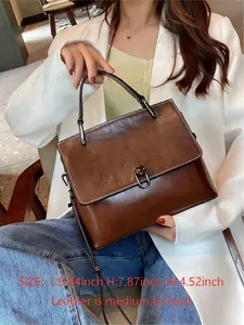 Women's Leather Shoulder Bag, Fixed Handle and Detachable Wide Strap, Multi-Layered Magnetic and Zip Design, Suitable for Business Casual Wear