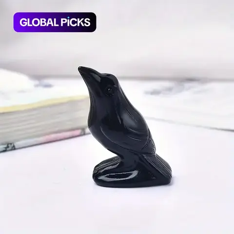 Natural Carved Obsidian Crow, 1 Count Creative Crow Bird Statue, Desktop Ornament for Home Office Decor, Spooky Ornaments, Halloween Christmas Gift #GLOBAL PICKS