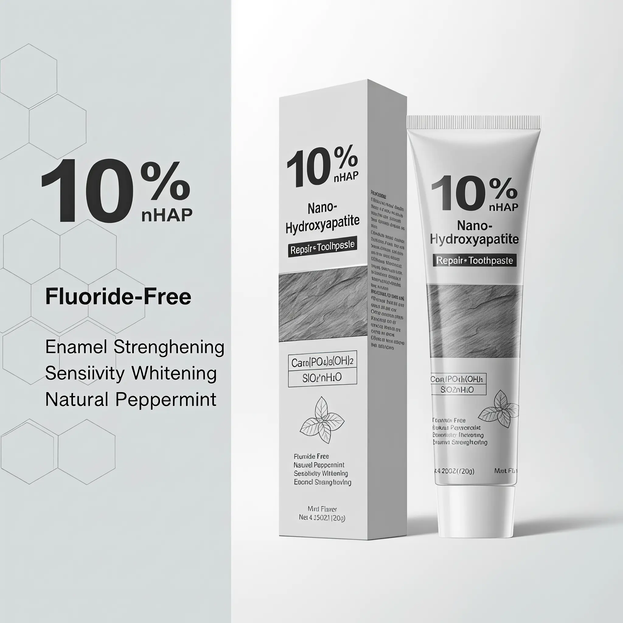 10% Nano-Hydroxyapatite Toothpaste - Fluoride-Free Peppermint Tooth Care, Enamel Repair, Sensitivity Soothing, Teeth Strengthening & Brightening, 4.23oz