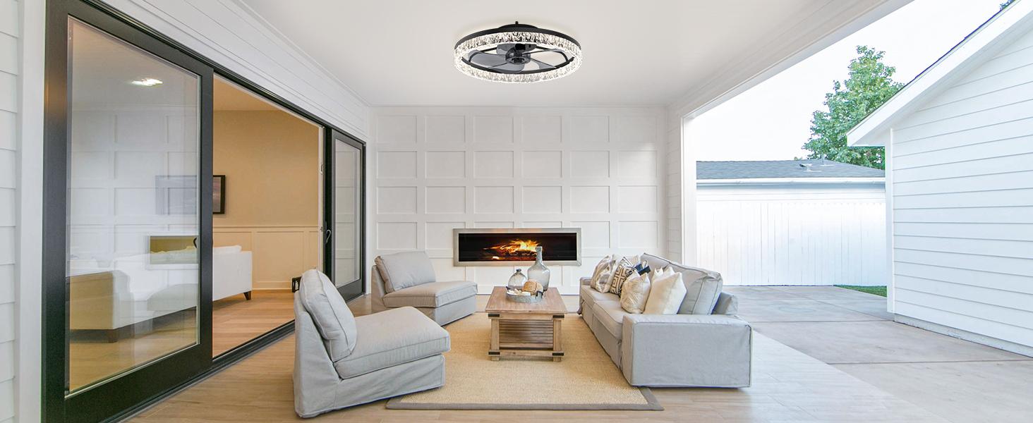 【Winter Offer】20'' Ceiling Fans with Lights and Remote, 3000K-6500K Dimmable Flush Mount LED Ceiling Fan, 6 Wind Speeds, Fandelier Ceiling Fan with Lights for Bedroom