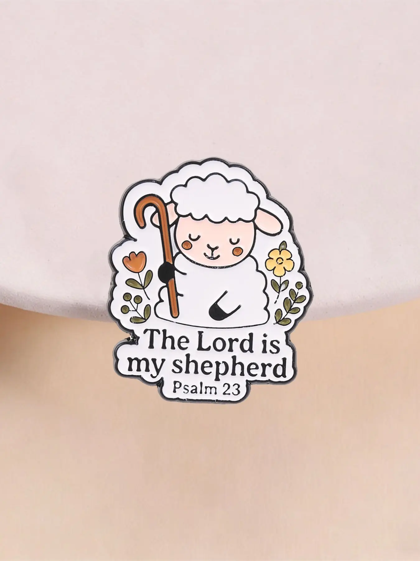 Healing Christian Lamb Enamel Pin, Psalm 23 Quote Metal Brooch, Warm Gift for Christian Believers, Inspirational Religious Jewelry