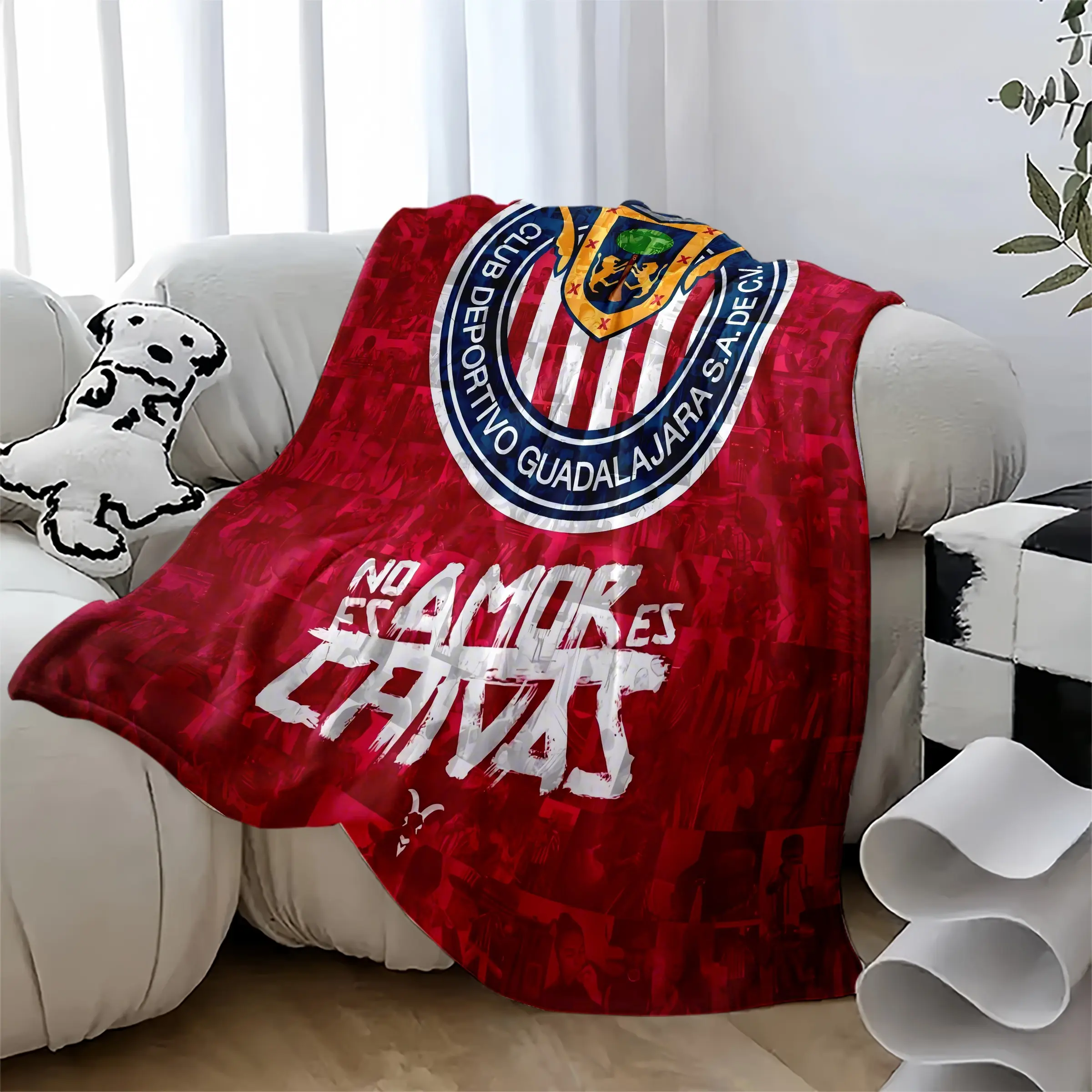 Chivas Guadalajara Soccer Team Fleece Blanket, "no Es Amor Es Chivas" Spanish Slogan, Crest Sports Decor, Gift for Soccer Fans, Blanket Throw