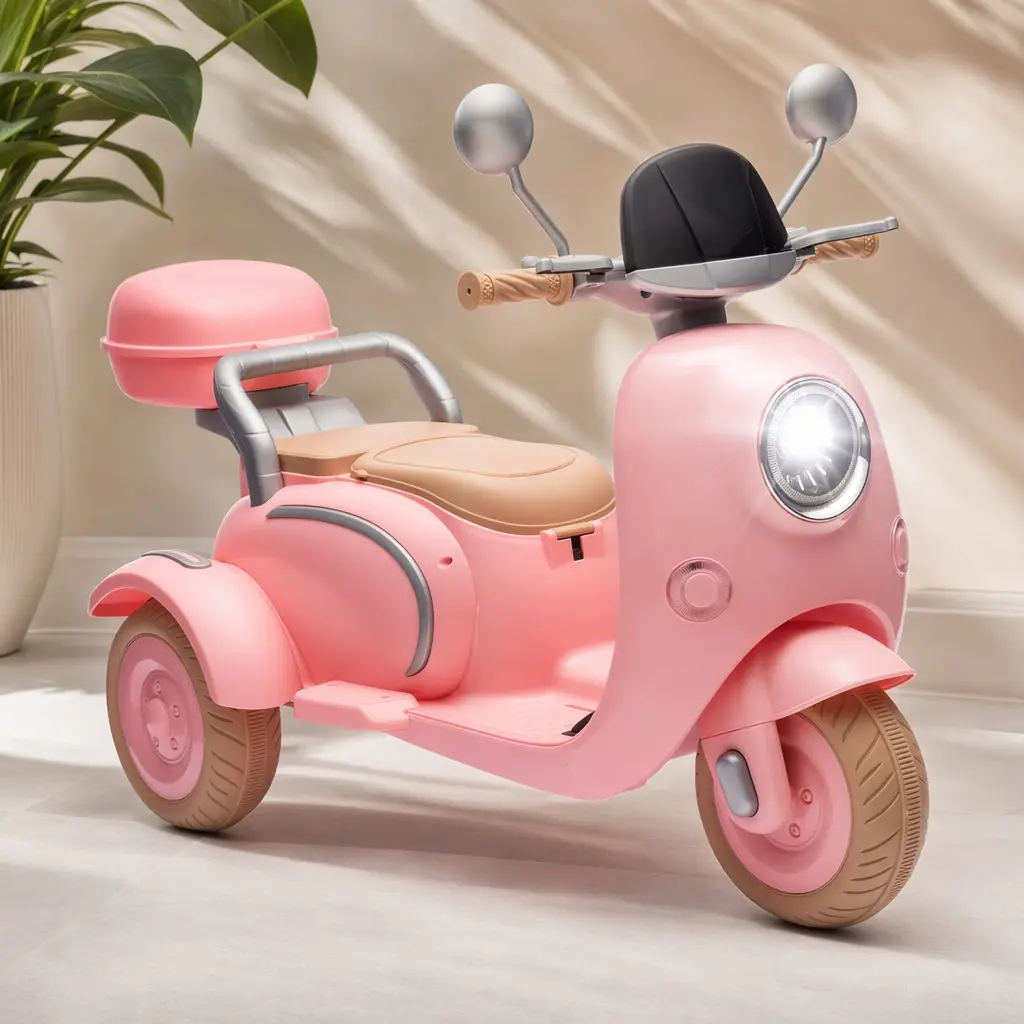 12V 3-Wheel Kids Electric Motorcycle Ride-On Scooter - Convertible Seats, 2-Seat Capacity, Dual Motors, Bluetooth, USB Connectivity, Built-in MP3 Player, Bright LED Headlights, Storage Box, Outdoor Play, Pink, Ages 3-6