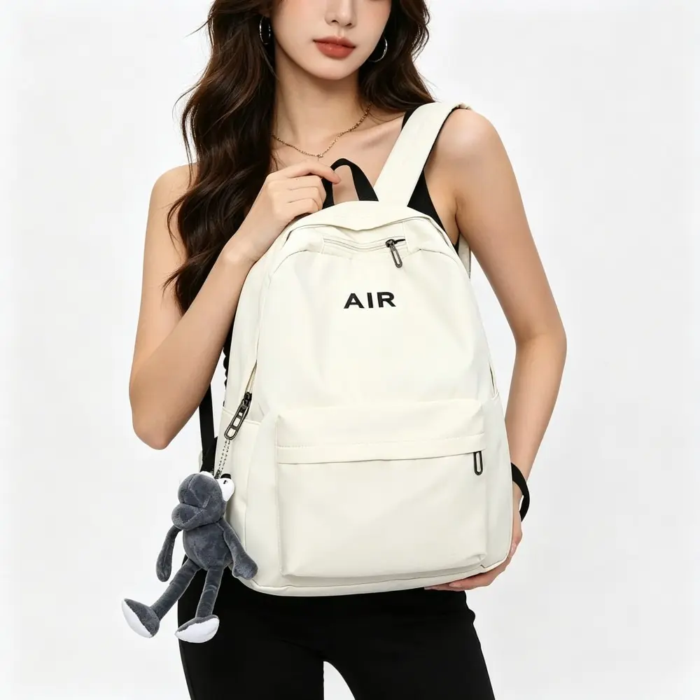 Unisex Modest Basic White Large-Capacity Backpack with Pendant, Adjustable Shoulder Straps, Built-In Organizer, Multi-Functional Design for Backpacks for School & Holiday Short Trips, Casual Daily Use