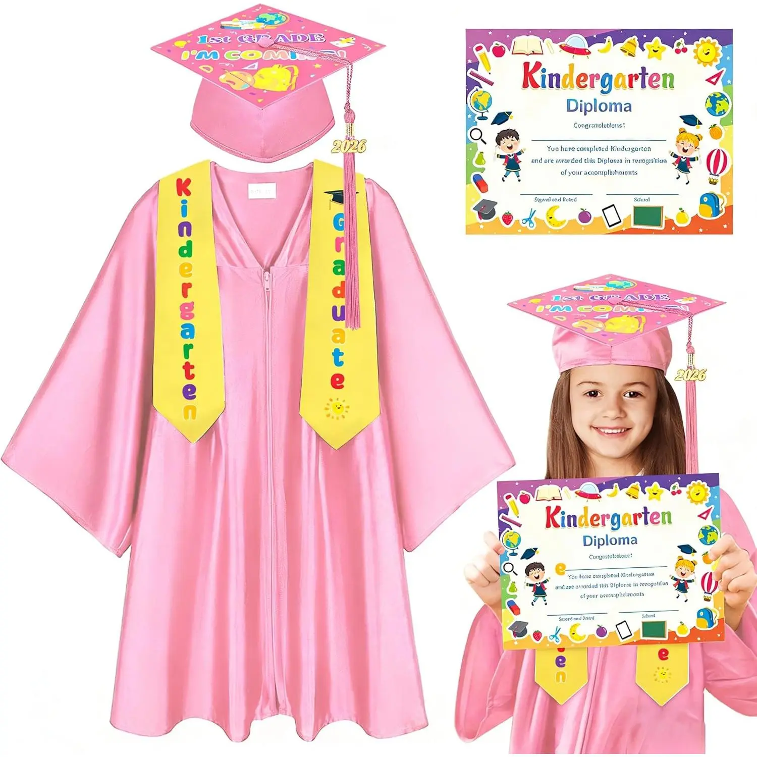 2026 Kindergarten Graduation Cap and Gown,Preschool Graduation Cap Tassel Stole Graduation Certificate